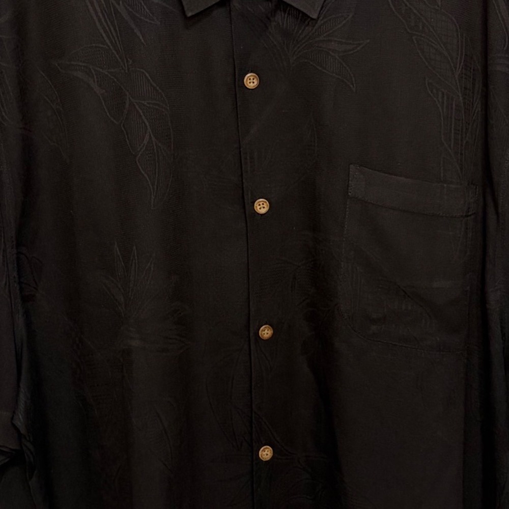 Tommy Bahama Mens 2XT Black Silk Aloha Hawaii Embroidered Camp Shirt Jacquard - Picture 3 of 7